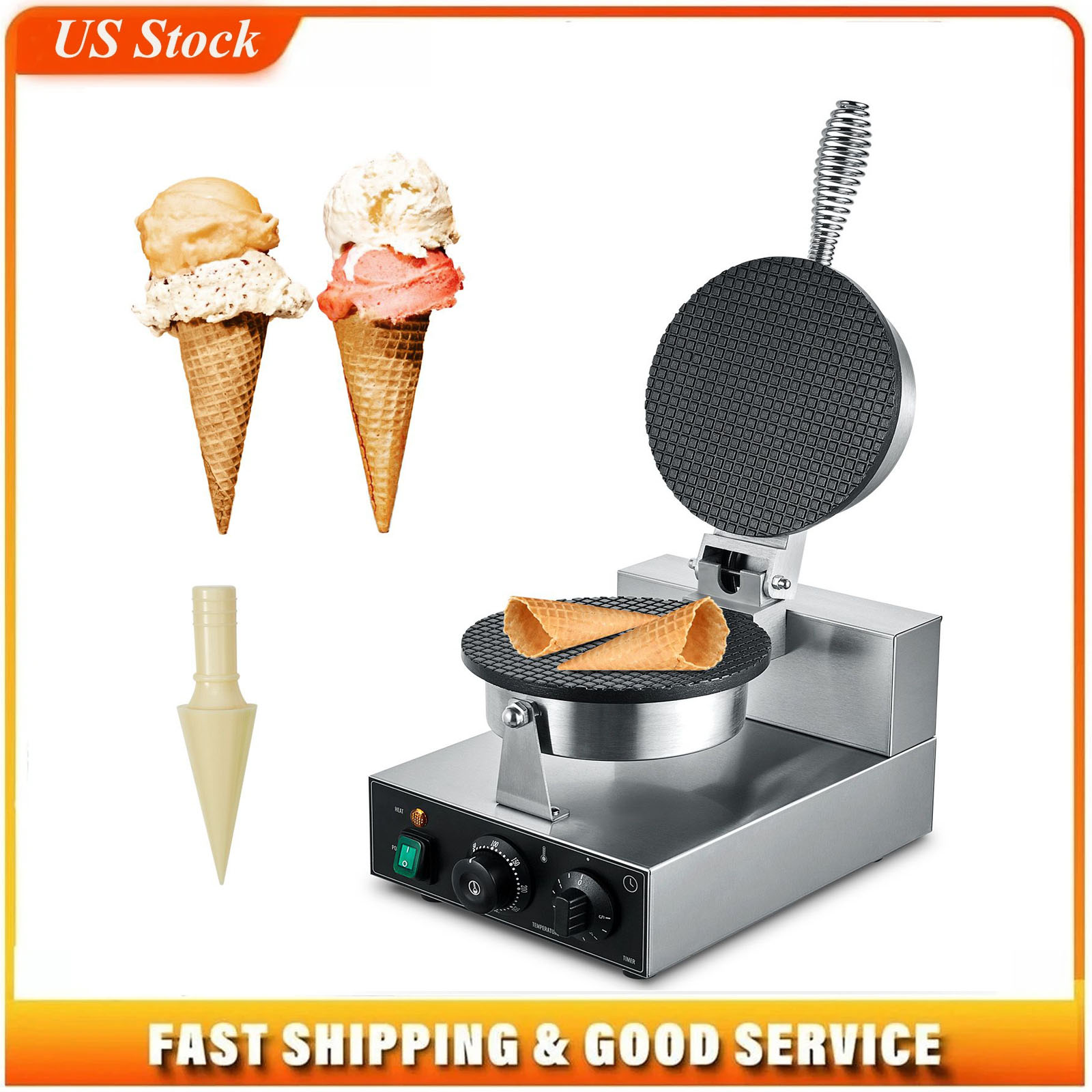 Ice Cream Maker Electric - Macchina Elettrica per Coni Gelato, Commerciale